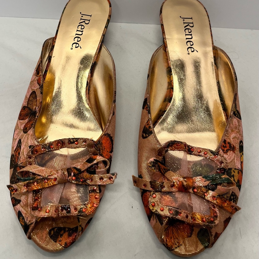 J.Renee Butterfly Mules with Pink and Gold Accents